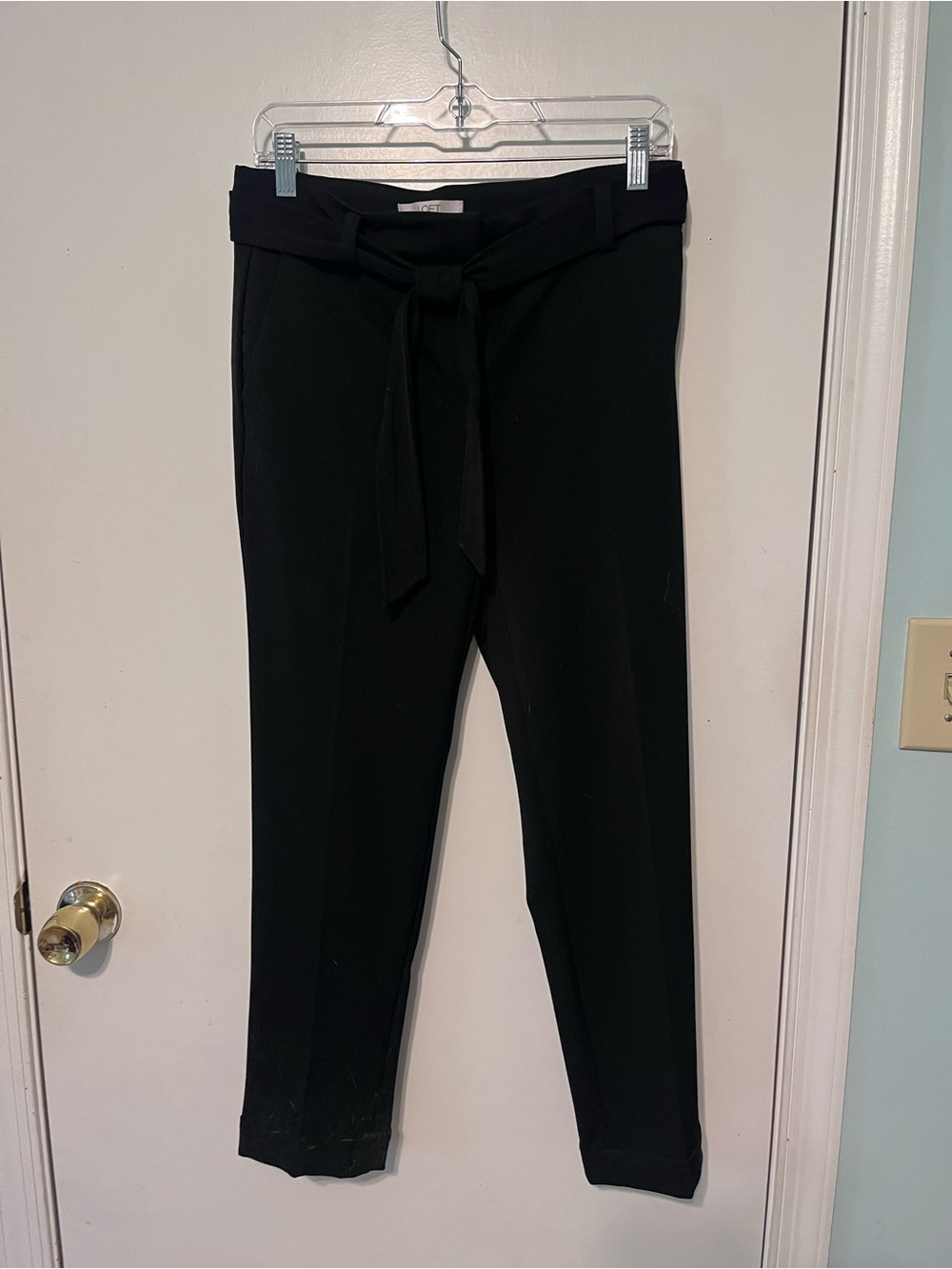 LOFT Black Straight-Leg Tie-Waist Pants